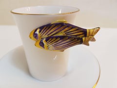 Herend "Clownfish" Hand-Painted Hungarian Porcelain Coffee Cup and Saucer