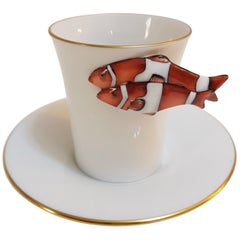 Herend "Clownfish" Hand Painted Hungarian Porcelain Coffee Cup and Saucer