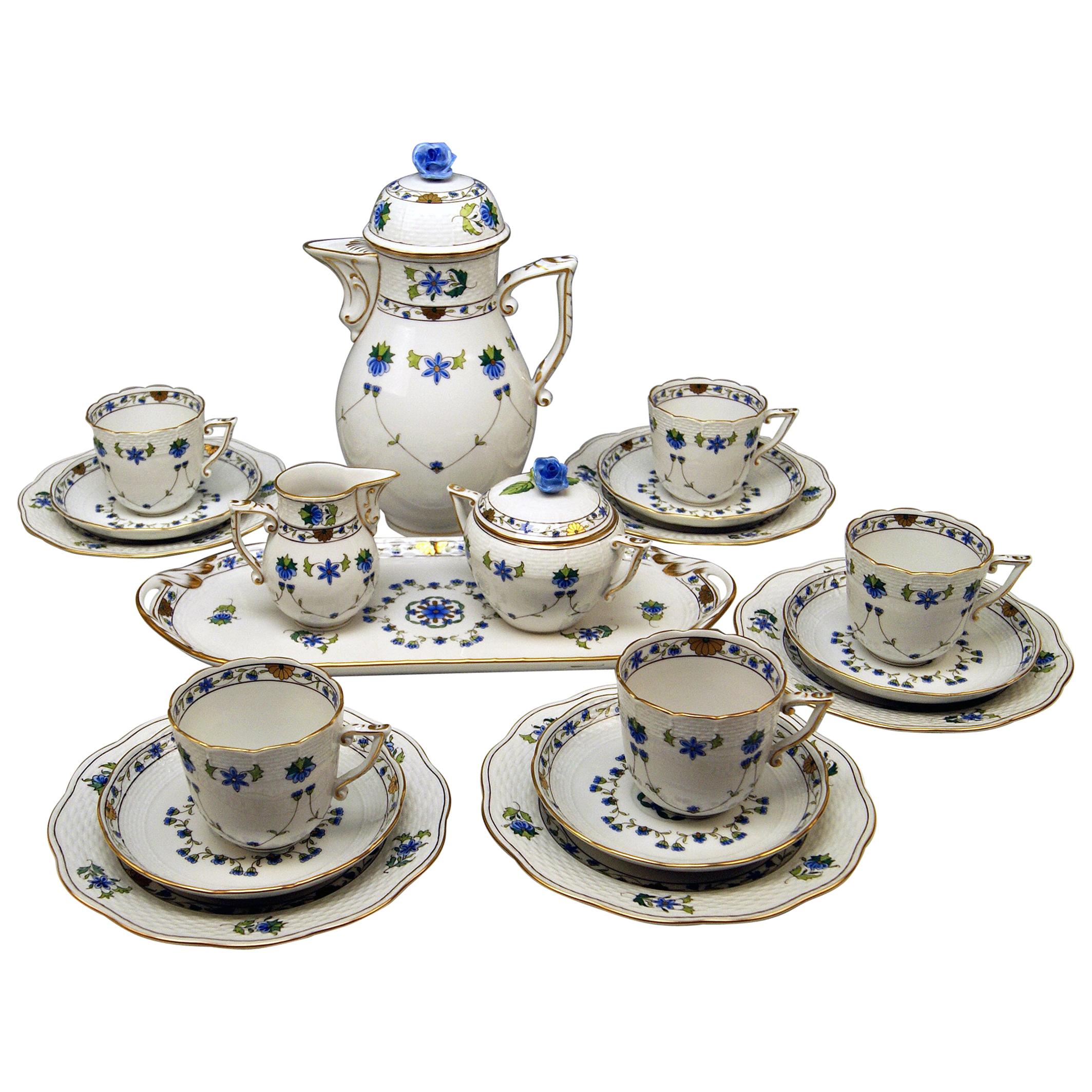  Herend Coffee Set of Six, Decor Lahore LHTBW Golden Painted Made, circa 1960