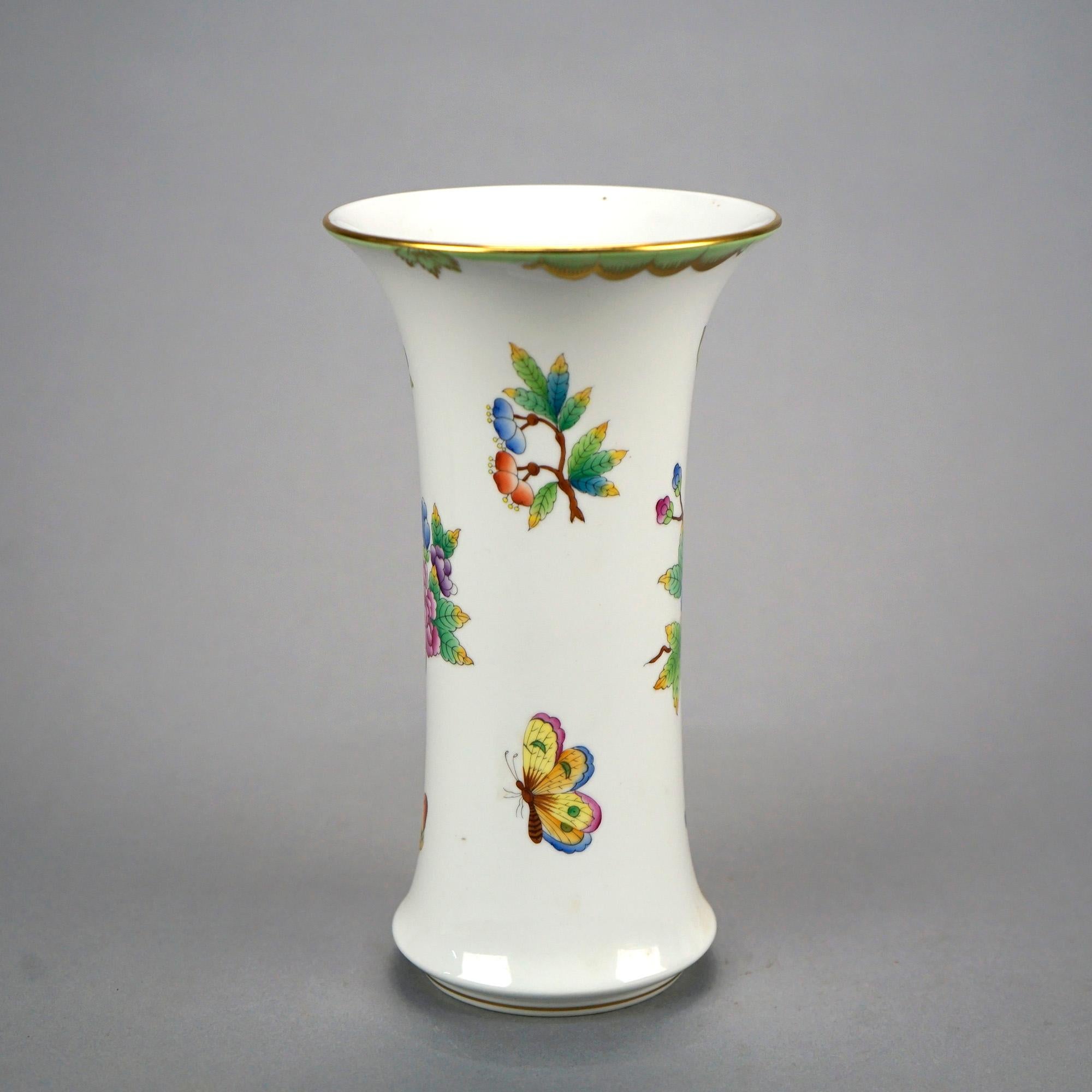 20th Century Herend Decorated Porcelain Vase, Garden Scene with Flowers & Butterflies, 20th C