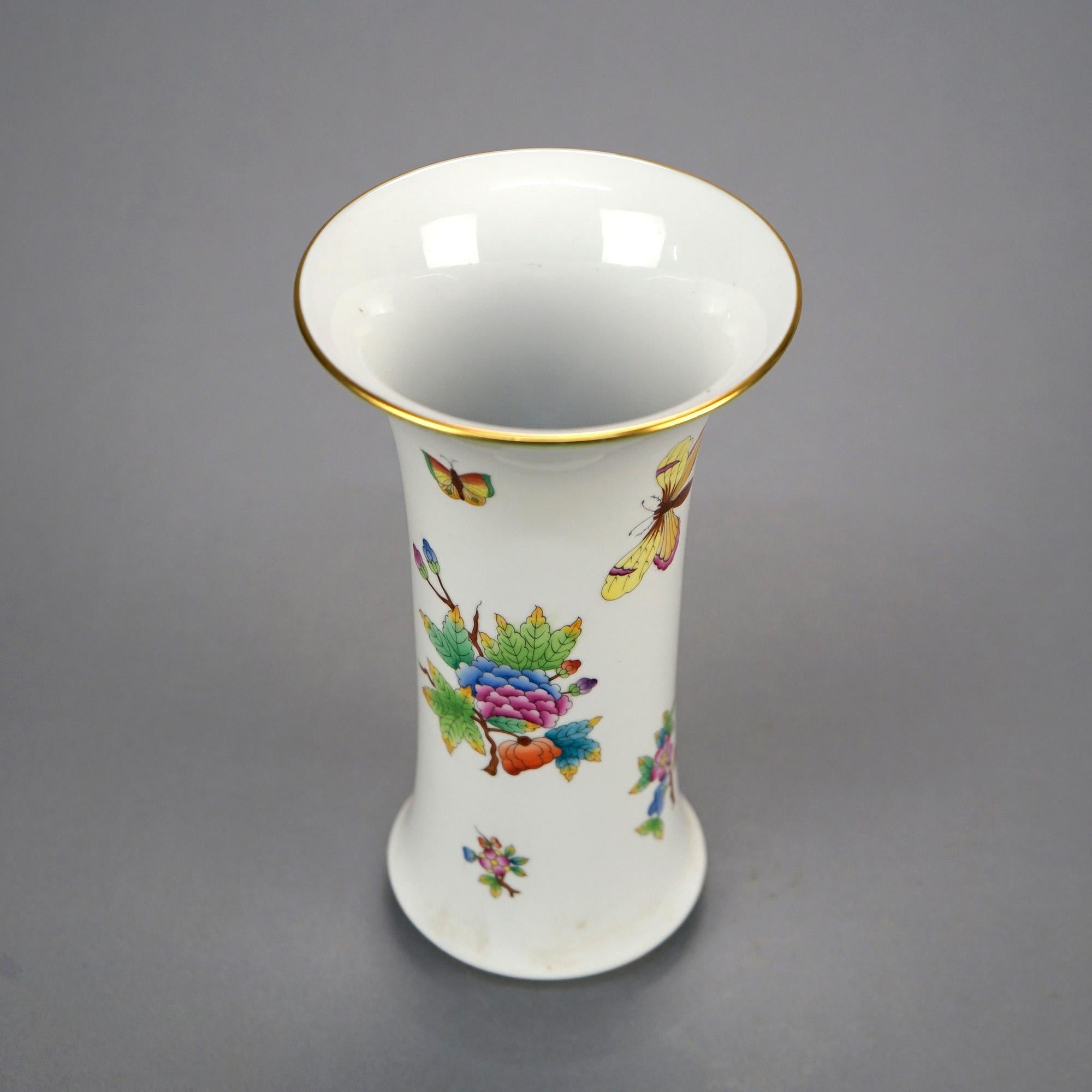 Herend Decorated Porcelain Vase, Garden Scene with Flowers & Butterflies, 20th C 1