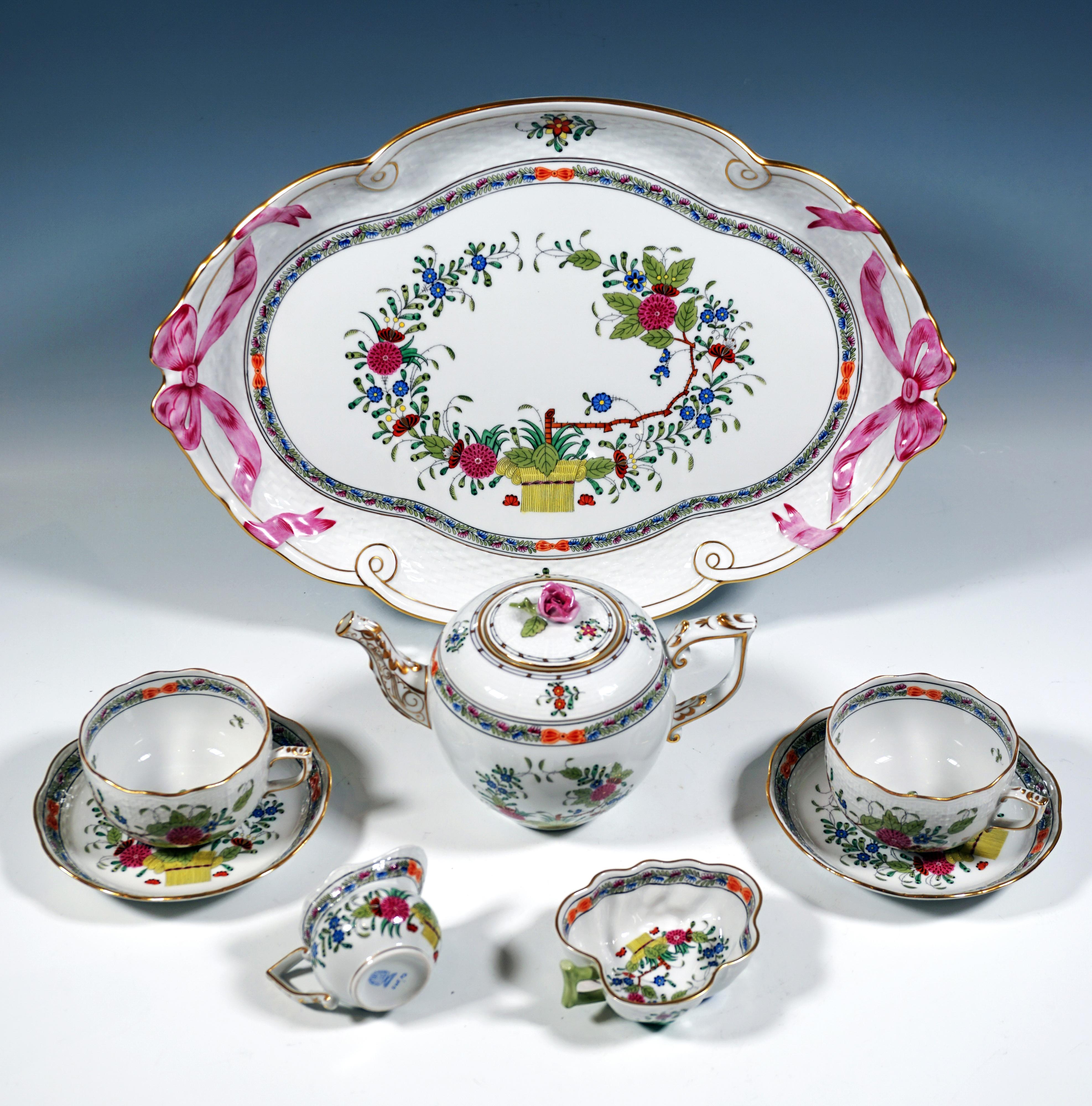 Other Herend Dejeuner, Fleurs Des Indes, Tea Set For 2 Persons, Hungary 20th Century