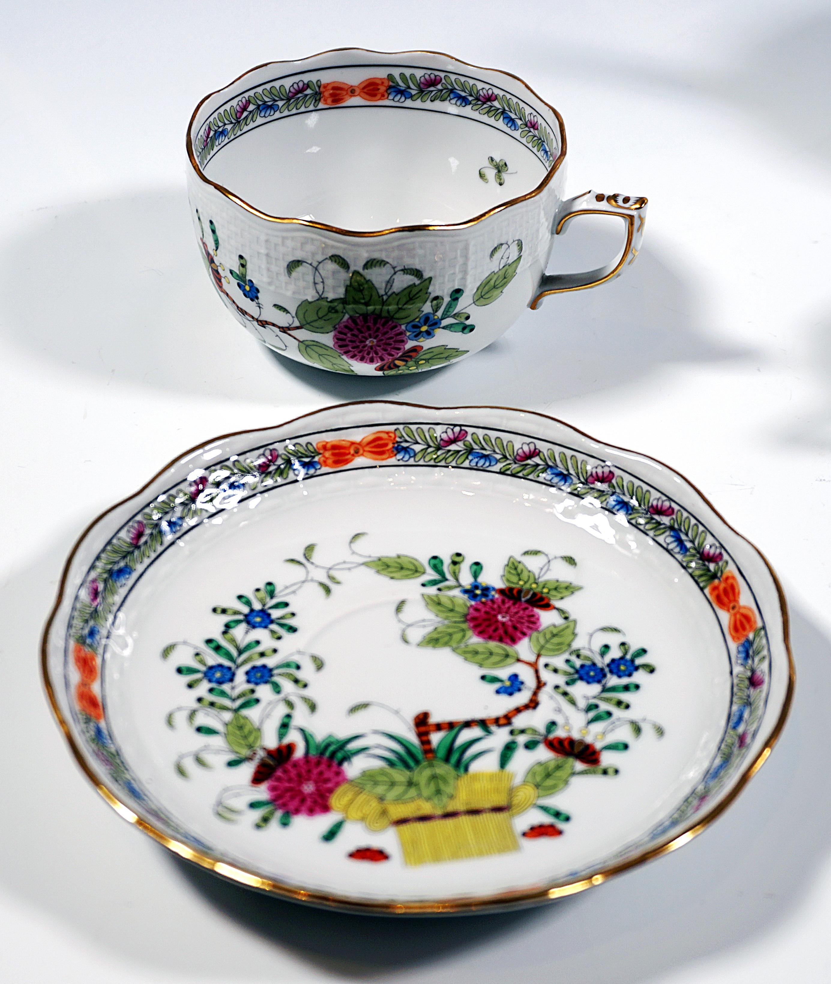 Herend Dejeuner, Fleurs Des Indes, Tea Set For 2 Persons, Hungary 20th Century In Good Condition In Vienna, AT