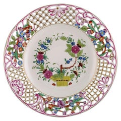 Herend Dinner Plate in Openwork Porcelain with Hand Painted Flowers