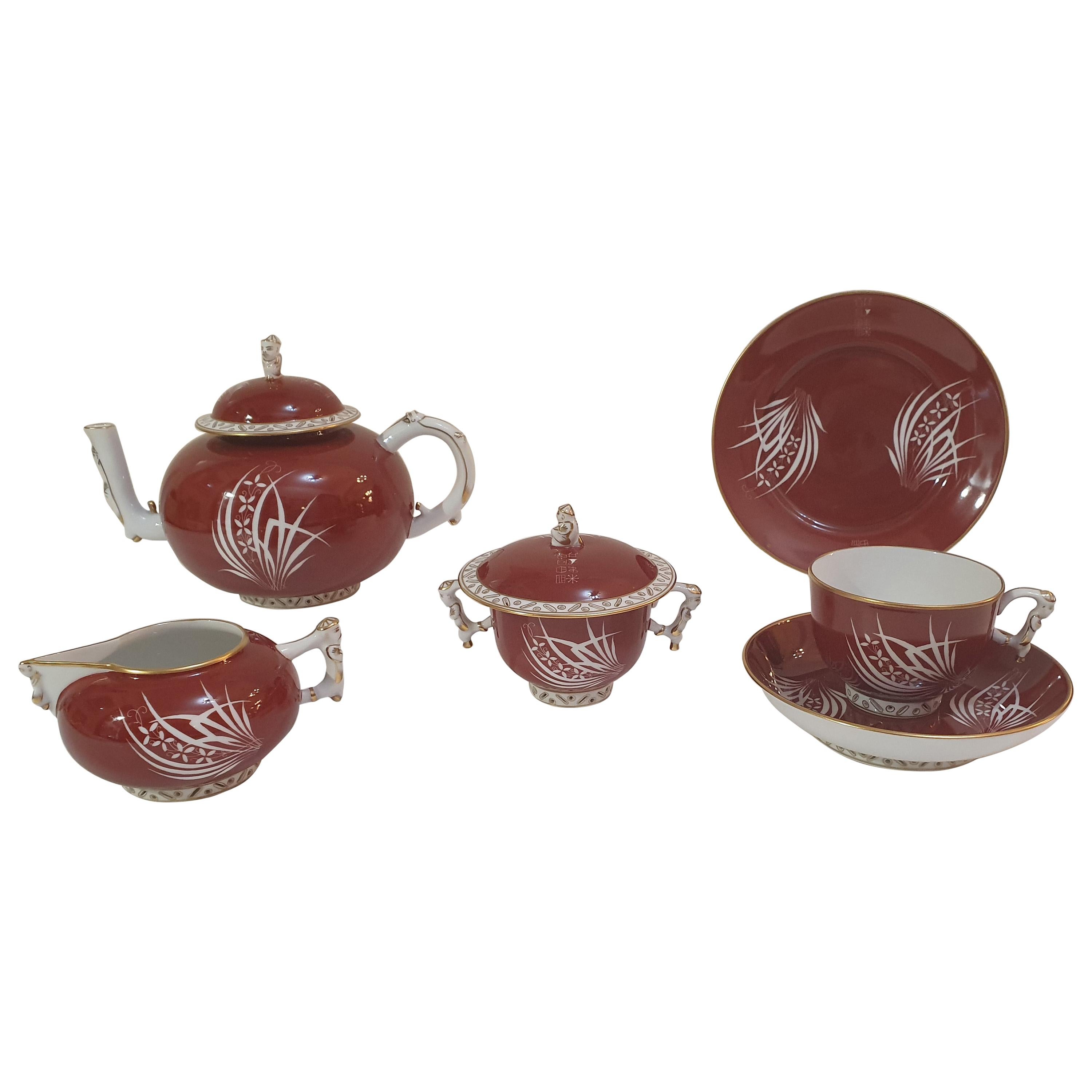 Service à thé 39 pièces en porcelaine peinte à la main Herend "Esterházy":: Hongrie:: Moderne