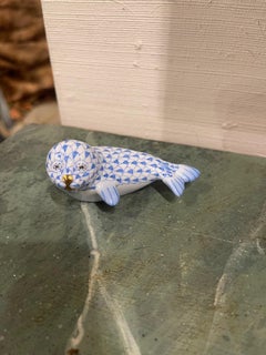 Herend Figure Blue and White of a Seal, 20th Century