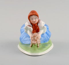 Herend Figure in Hand-Painted Porcelain, Peasant Girl with Piglet, Mid-20th C.