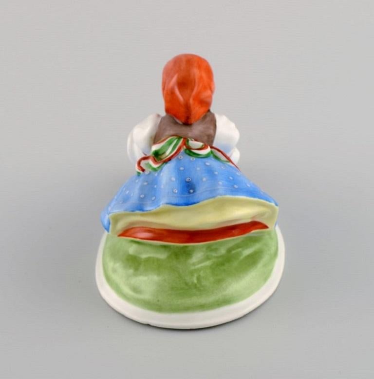 Herend Figure in Hand-Painted Porcelain, Peasant Girl with Piglet, Mid-20th C. In Excellent Condition In Copenhagen, DK