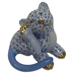 Vintage Herend Figure of a Blue and White Cat Scratching its Ear, 20th Century