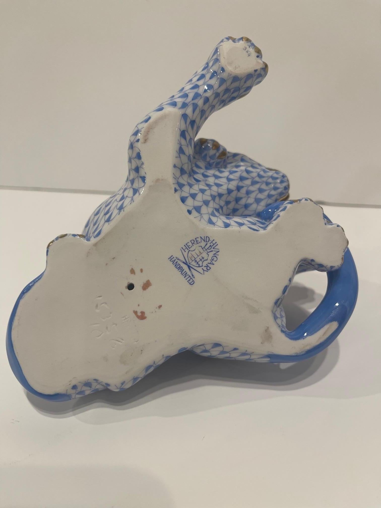 Herend Figure of a Blue and White Sitting Cat, 20th Century For Sale 4