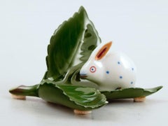 Herend, figurine of baby rabbit on a leaf in porcelain. 1980s.
