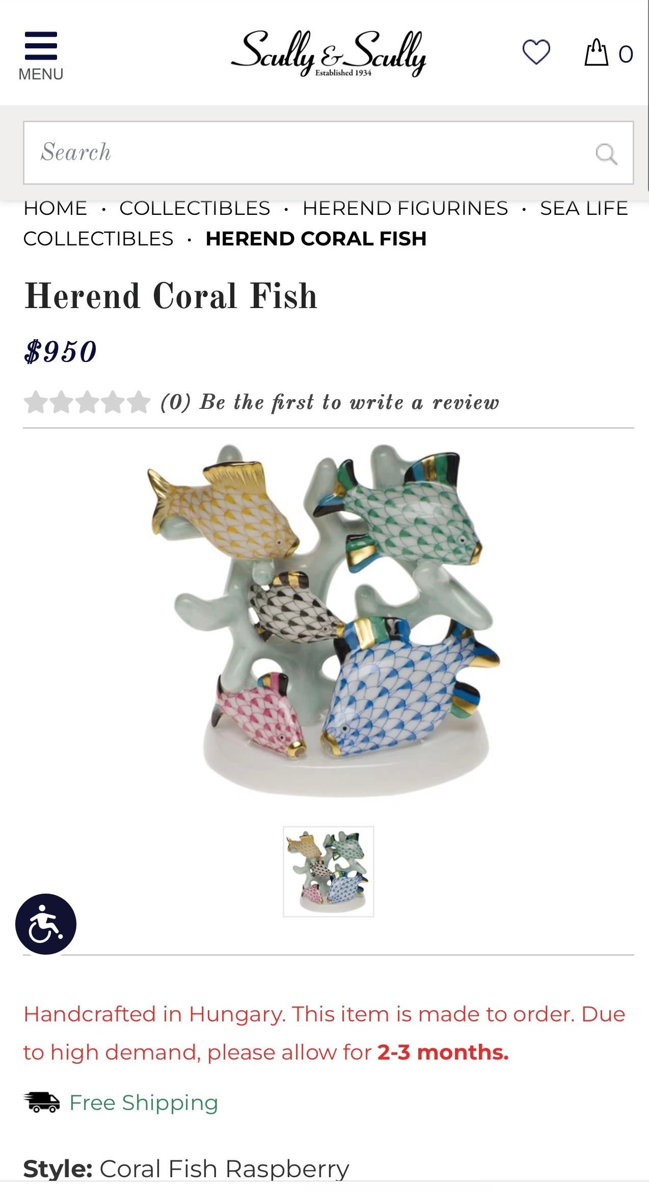 Other Herend Finest Quality Hand Painted Multicolor Porcelain Fishes on Coral Figurine For Sale