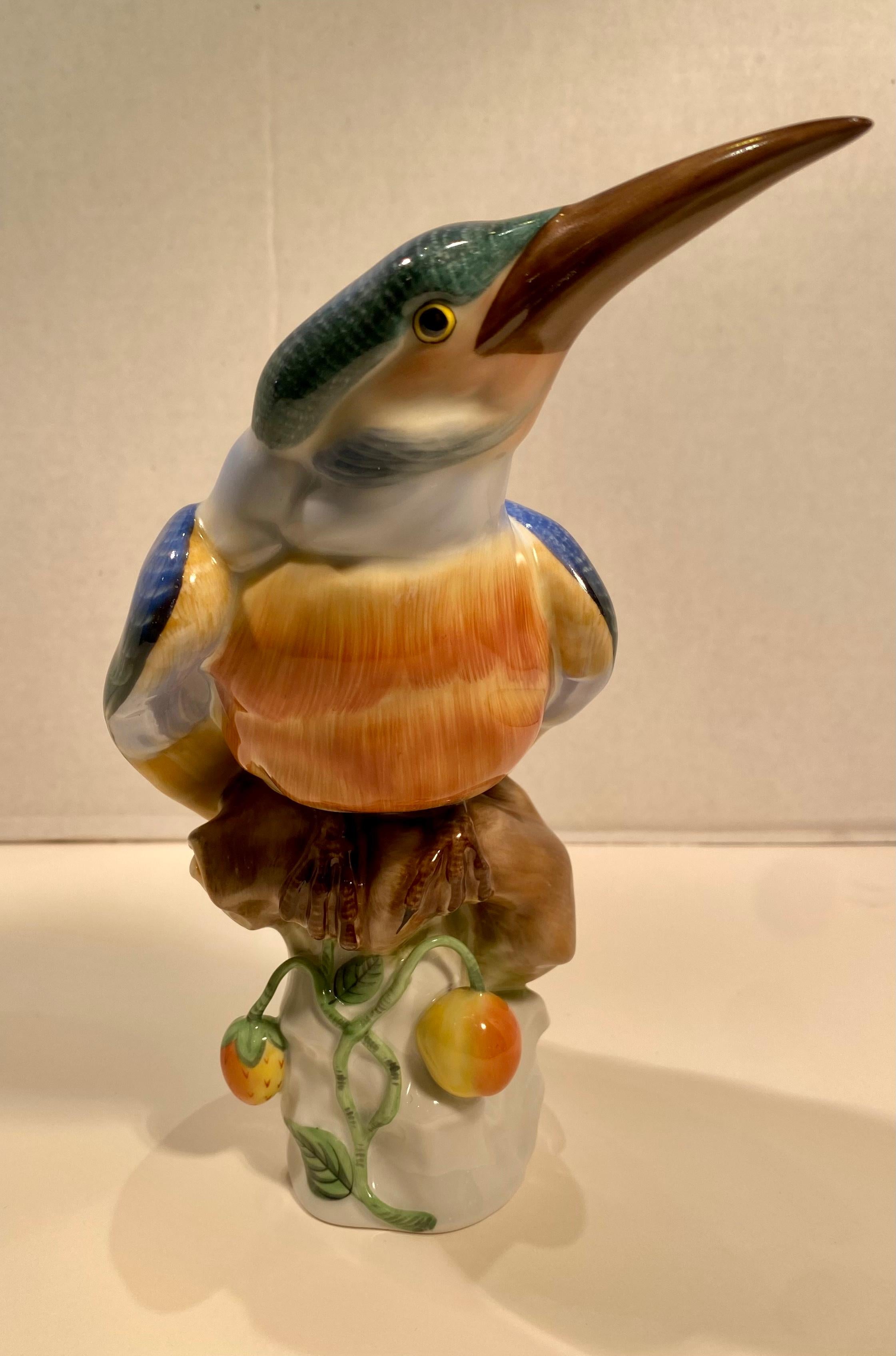 Hungarian Herend Finest Quality Hand Painted Porcelain Kingfisher Bird Figurine