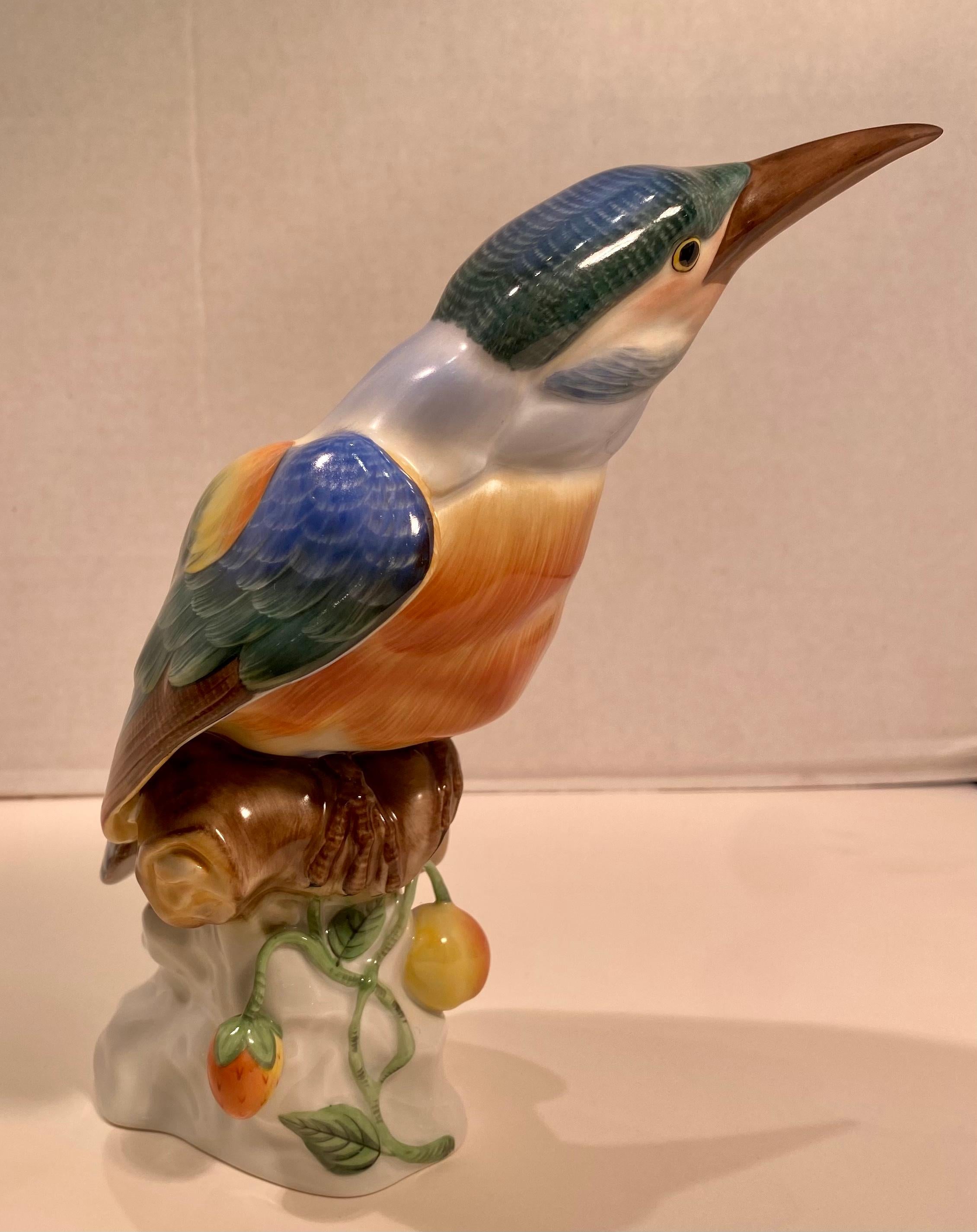 Hand-Painted Herend Finest Quality Hand Painted Porcelain Kingfisher Bird Figurine