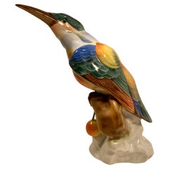 Vintage Herend Finest Quality Hand Painted Porcelain Kingfisher Bird Figurine