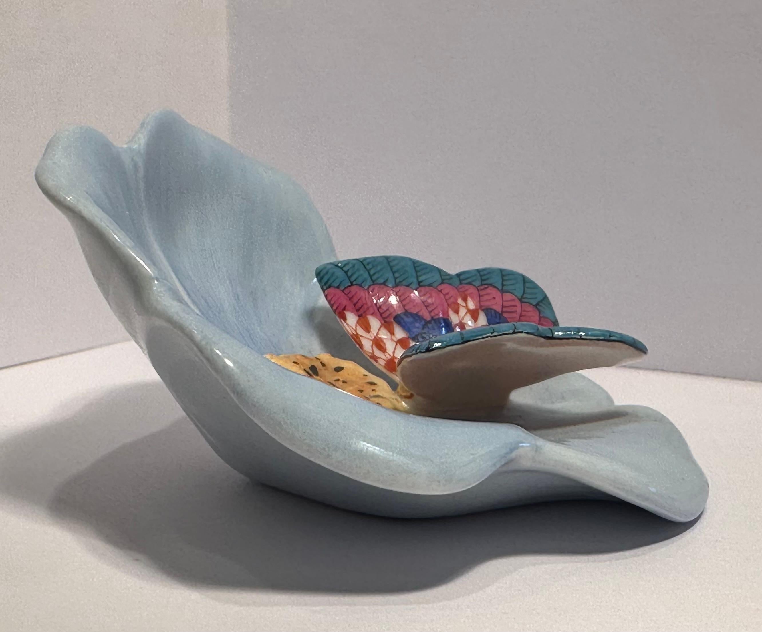 Other Herend Finest Quality Hand Painted Porcelain Queen Victoria Butterfly on Flower For Sale