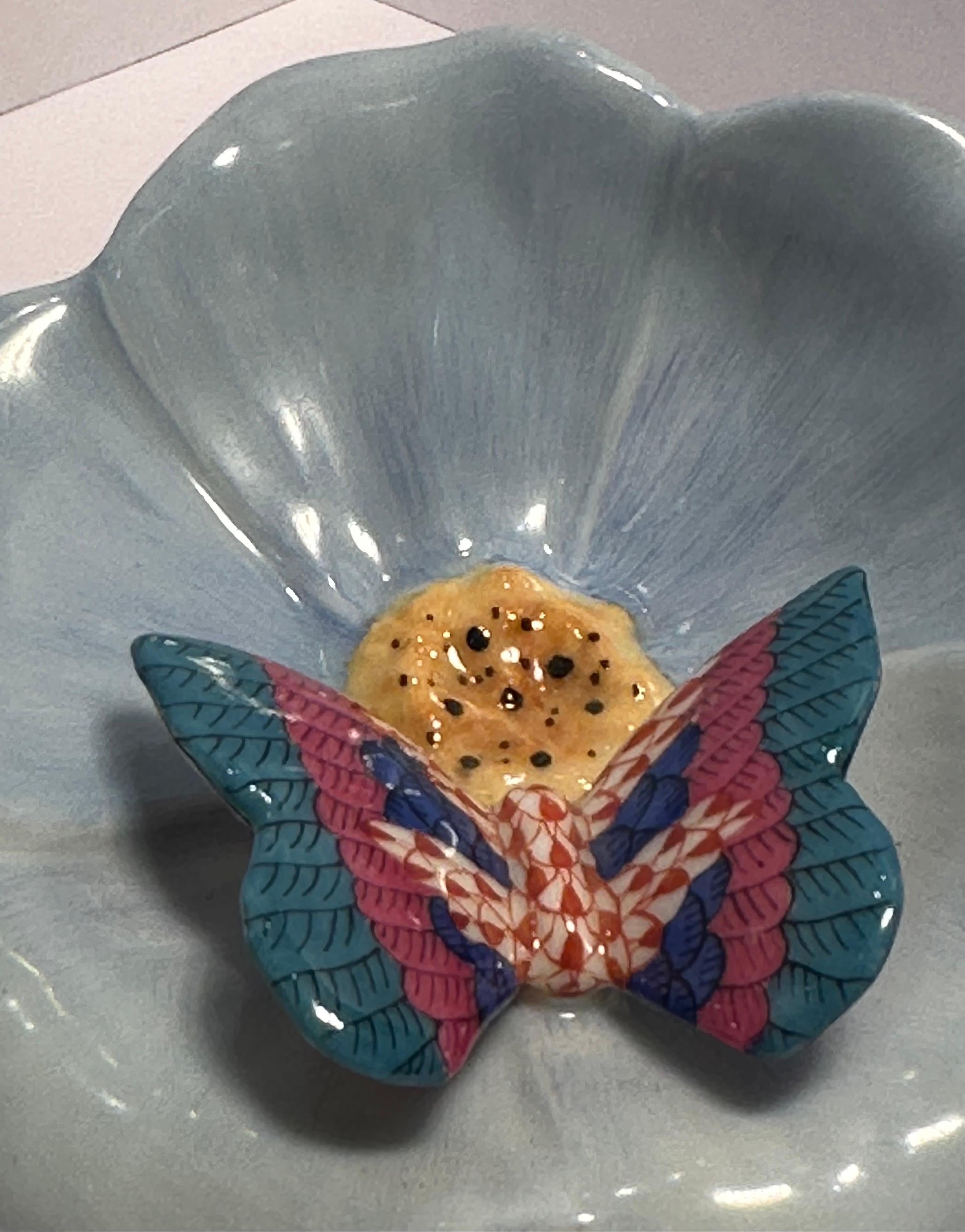 Herend Finest Quality Hand Painted Porcelain Queen Victoria Butterfly on Flower For Sale 1