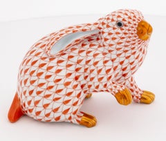 Herend Fishnet Porcelain Rabbit Figurines, 2