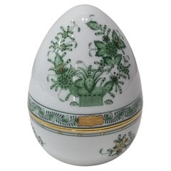 Herend "Fleurs des Indes" Green Hand Painted Porcelain Egg Box, Hungary, 2022