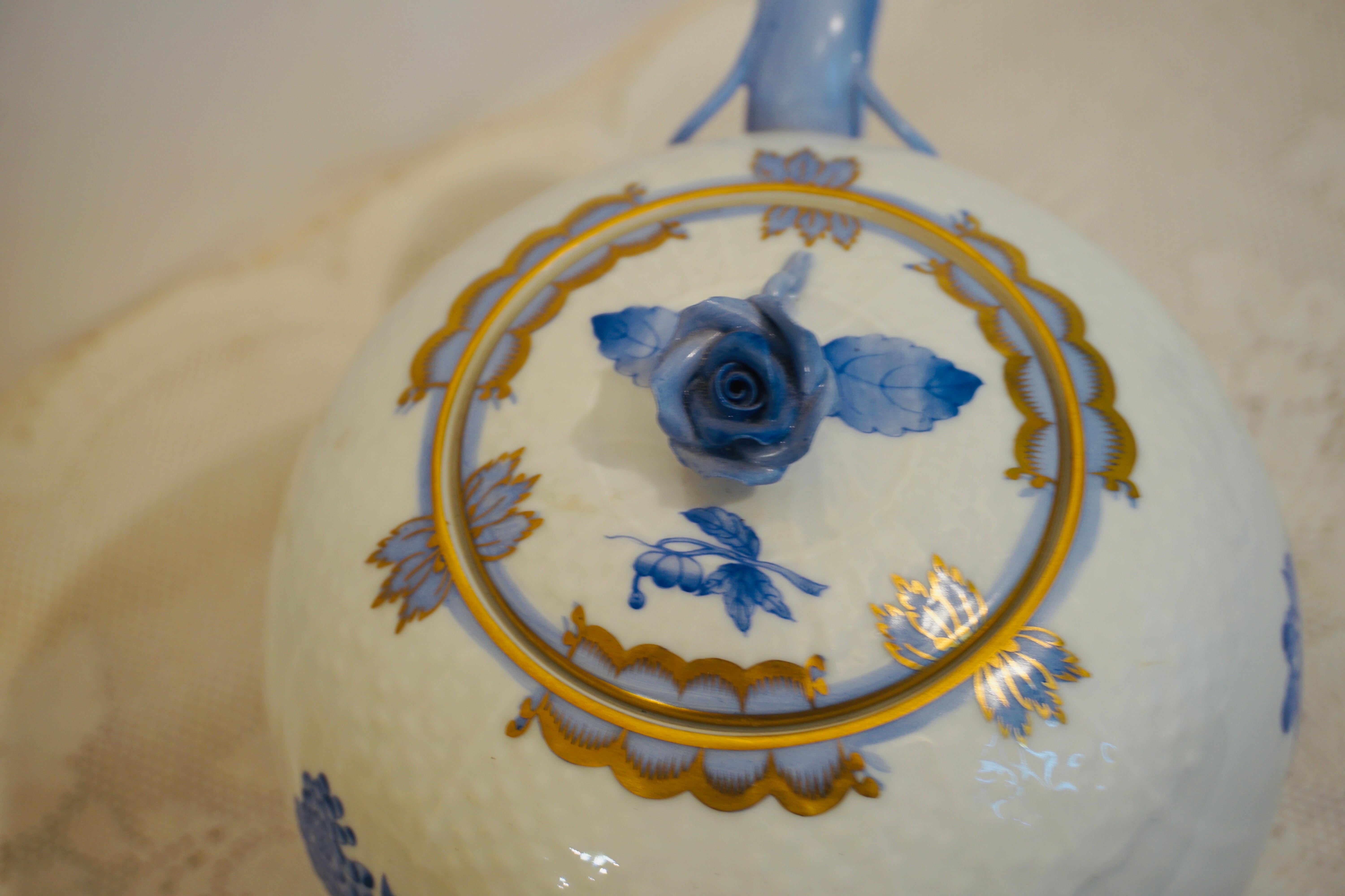 Herend Fortuna Blue and White Teapot Painted with Butterflies and Flowers 3