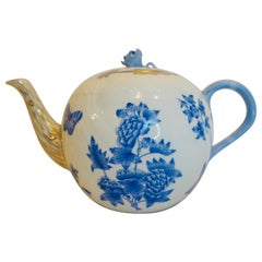 Herend Fortuna Blue and White Teapot Painted with Butterflies and Flowers