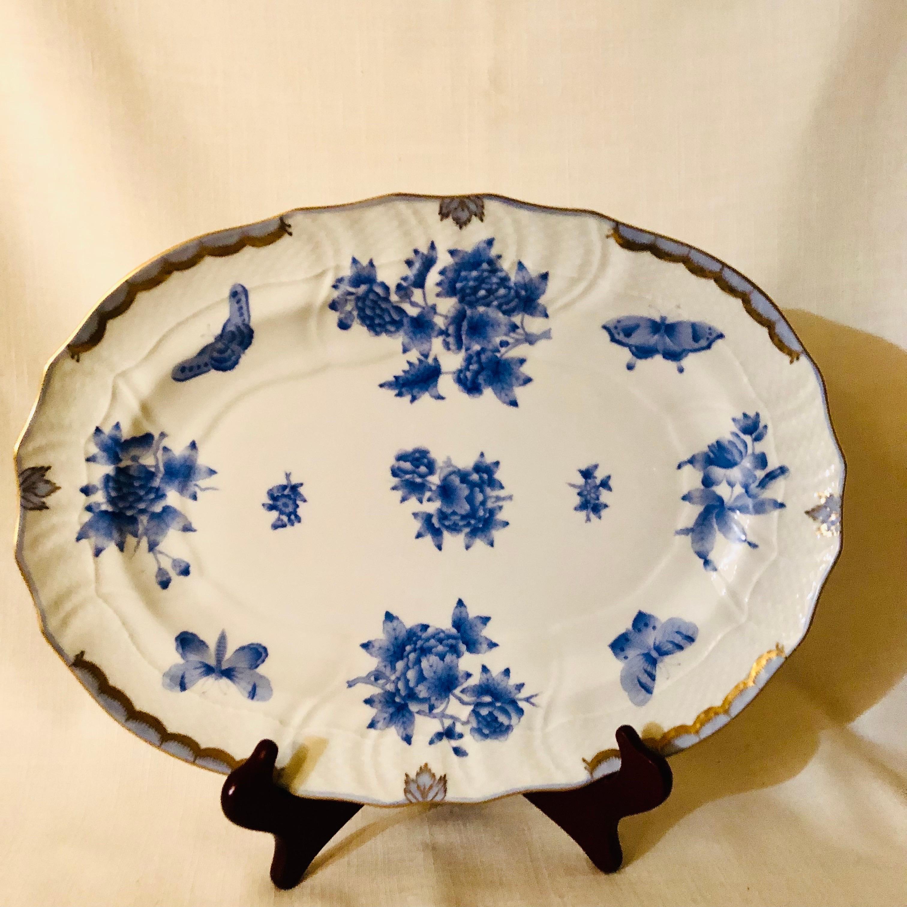 Romantic Herend Fortuna Oval Platter Painted with Blue Butterflies and Flowers