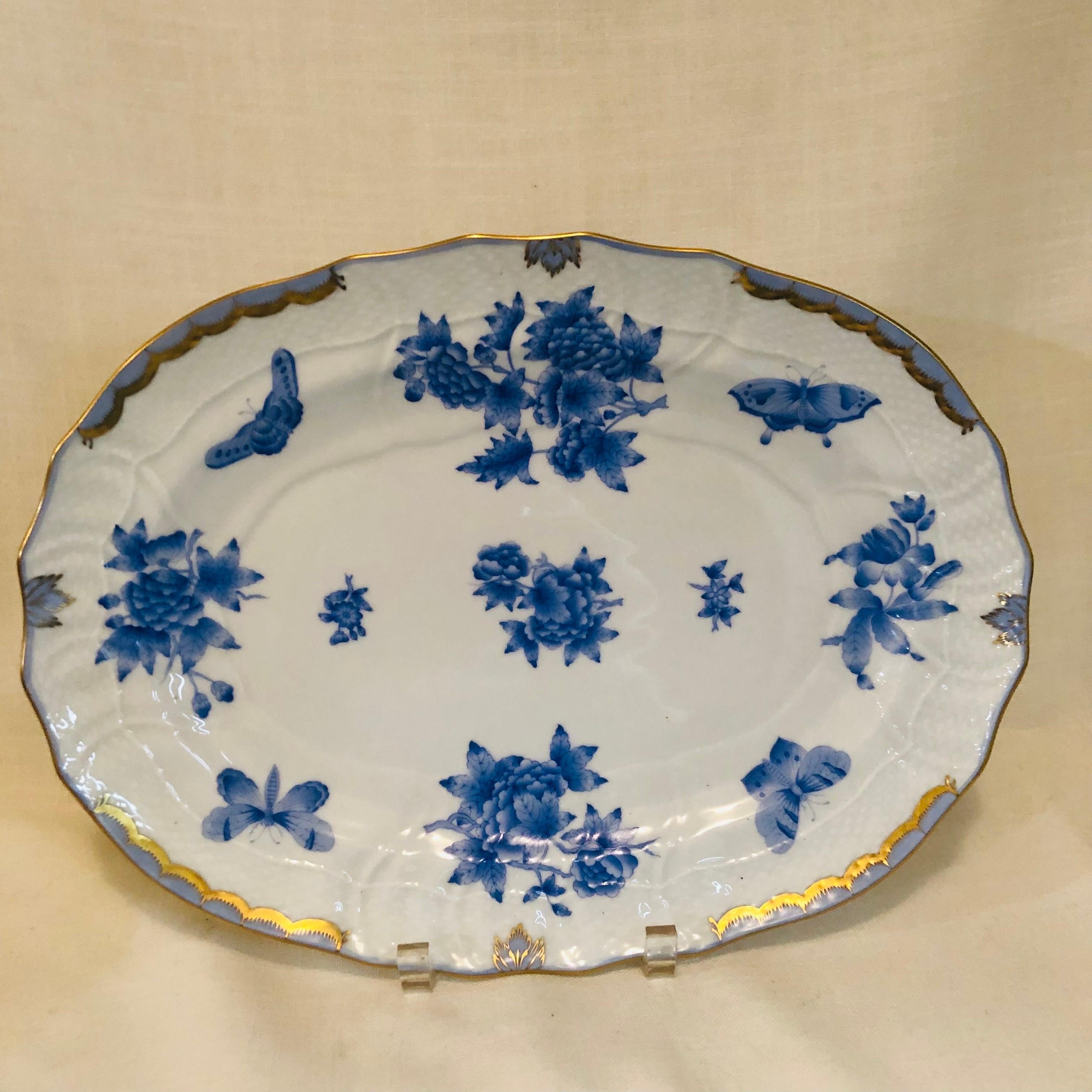 Hungarian Herend Fortuna Oval Platter Painted with Blue Butterflies and Flowers