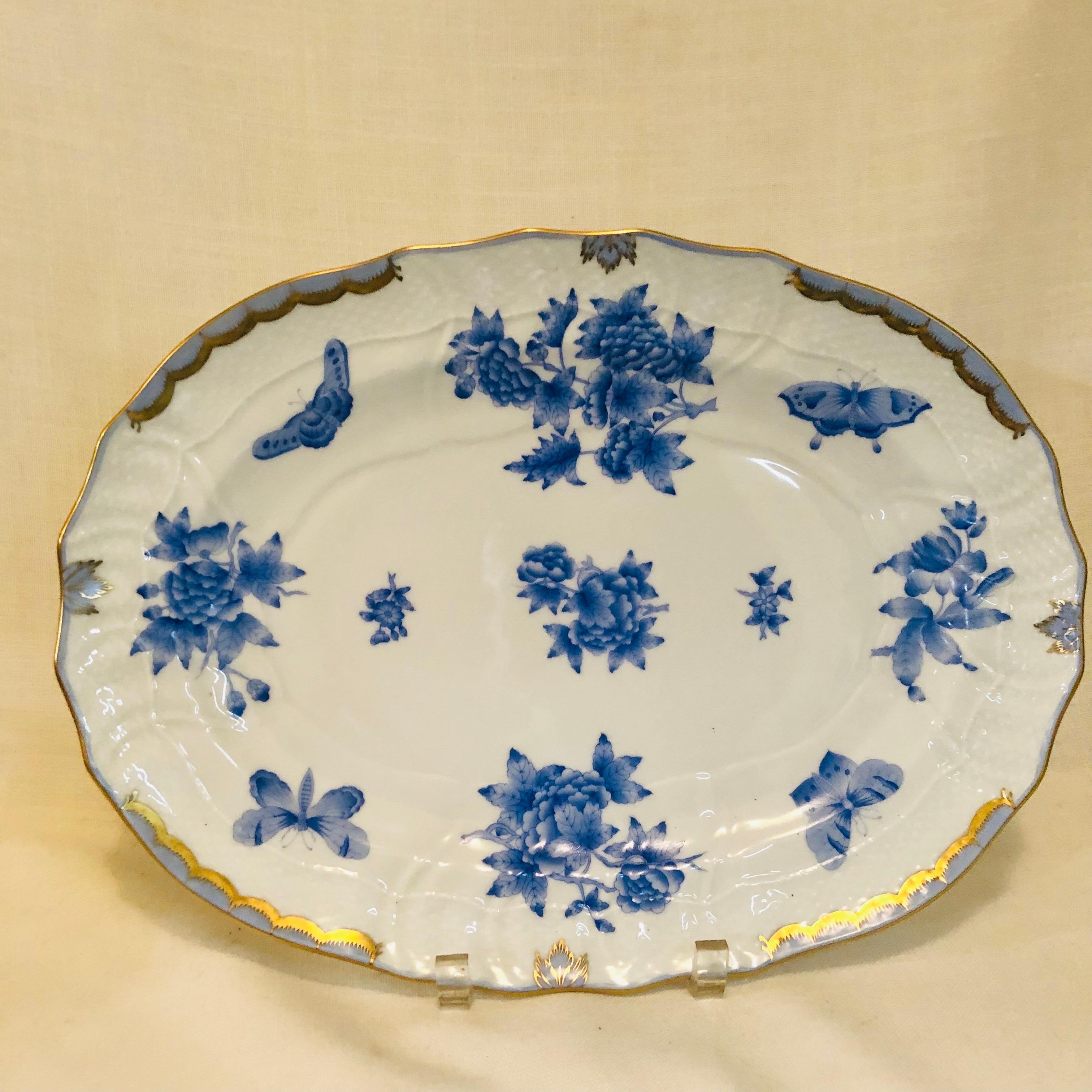 Hand-Painted Herend Fortuna Oval Platter Painted with Blue Butterflies and Flowers