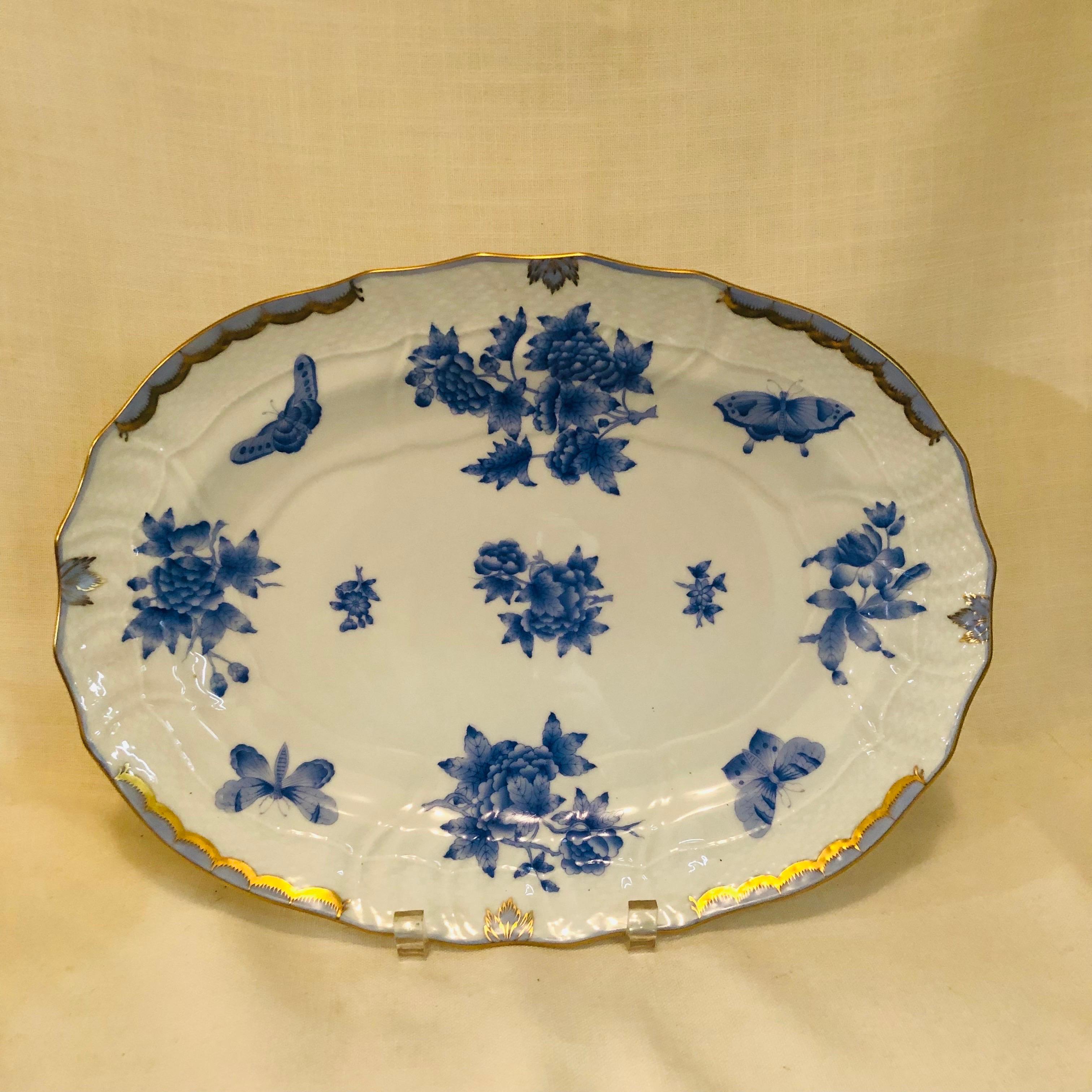 Herend Fortuna Oval Platter Painted with Blue Butterflies and Flowers In Good Condition In Boston, MA