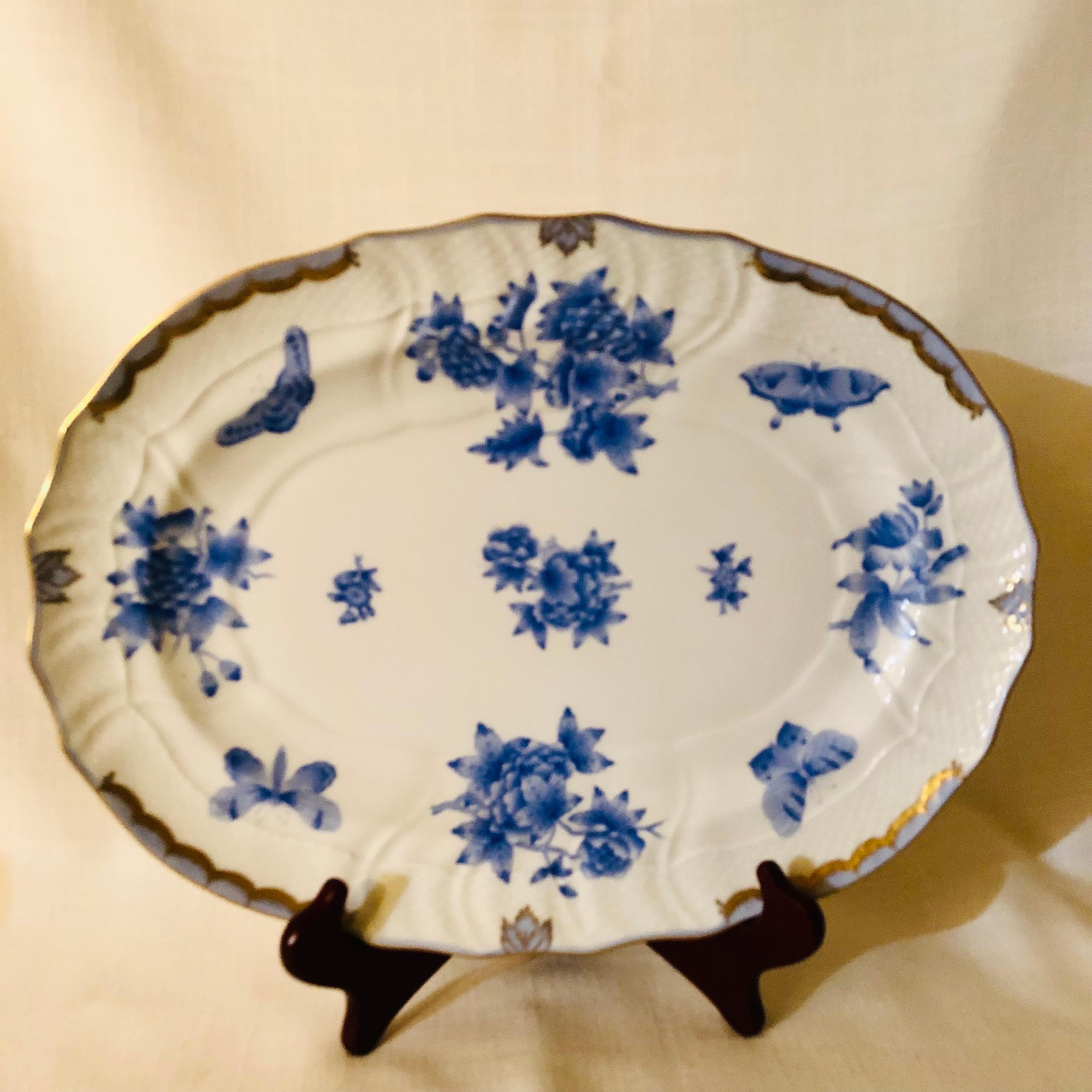 Porcelain Herend Fortuna Oval Platter Painted with Blue Butterflies and Flowers