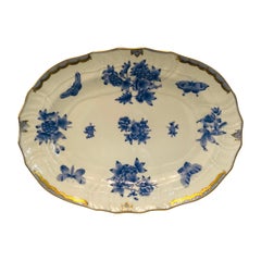 Plat ovale Herend Fortuna peint de papillons et de fleurs bleus