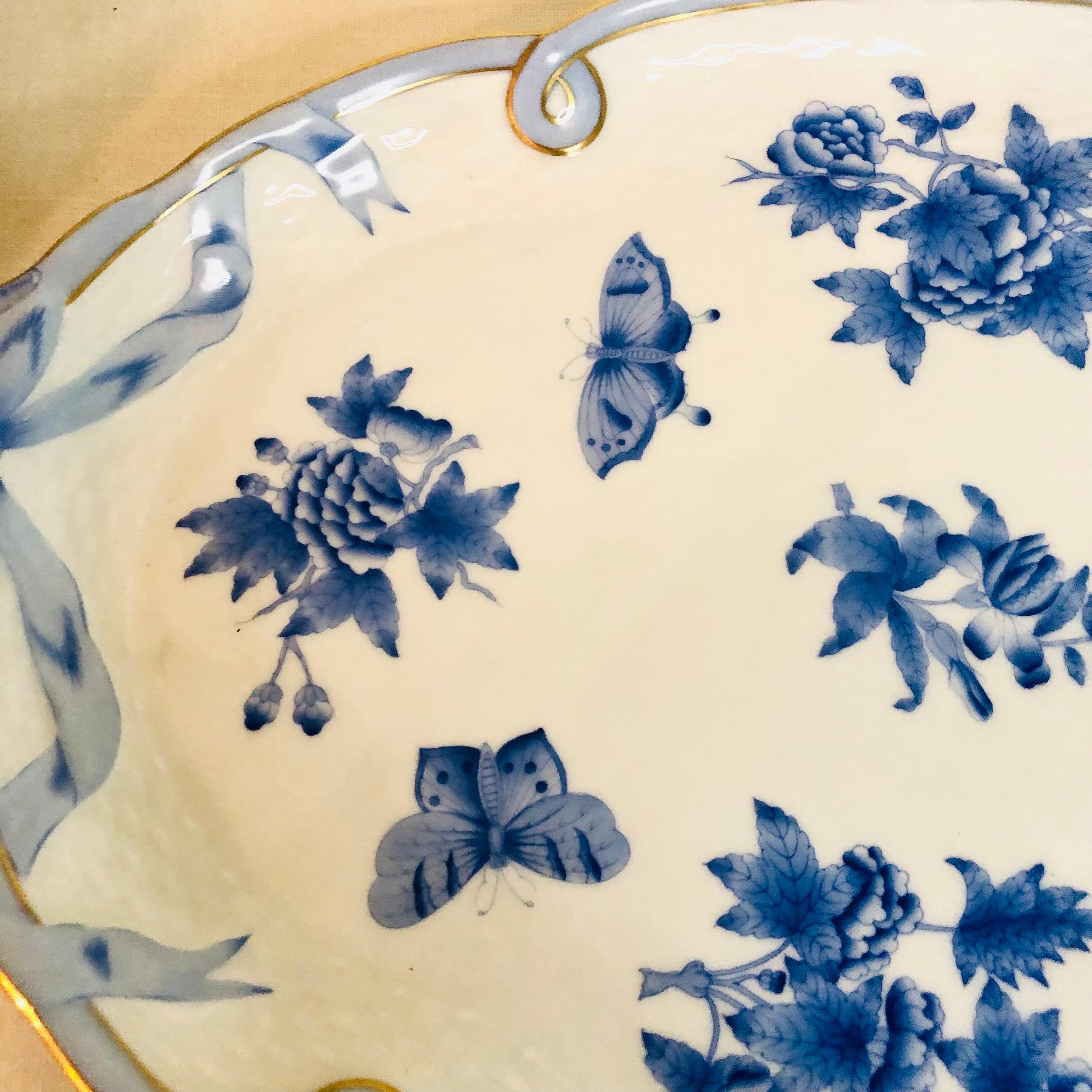 Hand-Painted Herend Fortuna Serving or Tea Tray with Butterflies and Flowers and Bow Handles For Sale