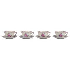 Herend, cuatro pares de tazas de té grandes de porcelana.