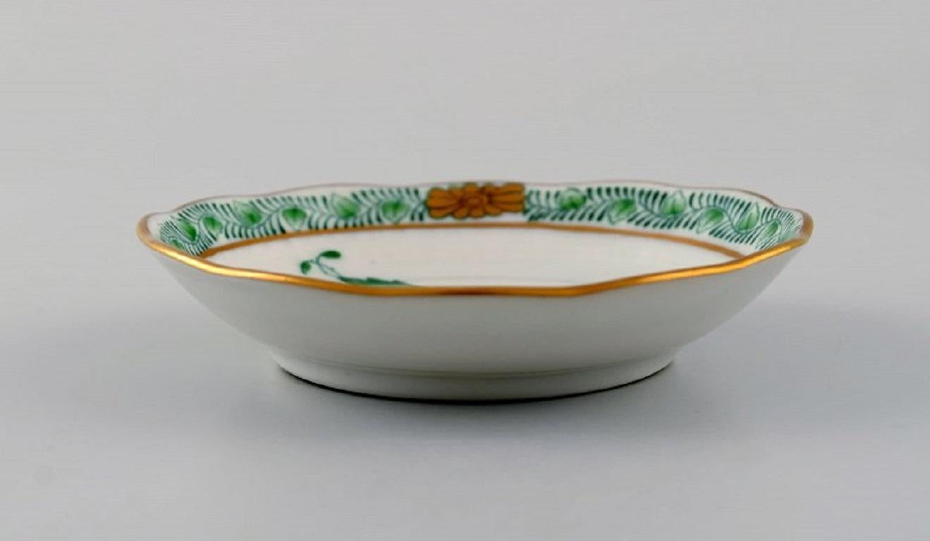 Hand-Painted Herend Green Chinese Bouquet, Eight Small Bowls and Four Plates in Porcelain