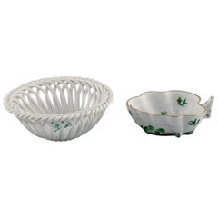 Retro Herend "Green Chinese Bouquet", Two Porcelain Bowls with Gold Decoration