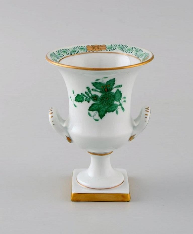 Hungarian Herend Green Chinese Bouquet, Vase and Three Bowls in Hand-Painted Porcelain