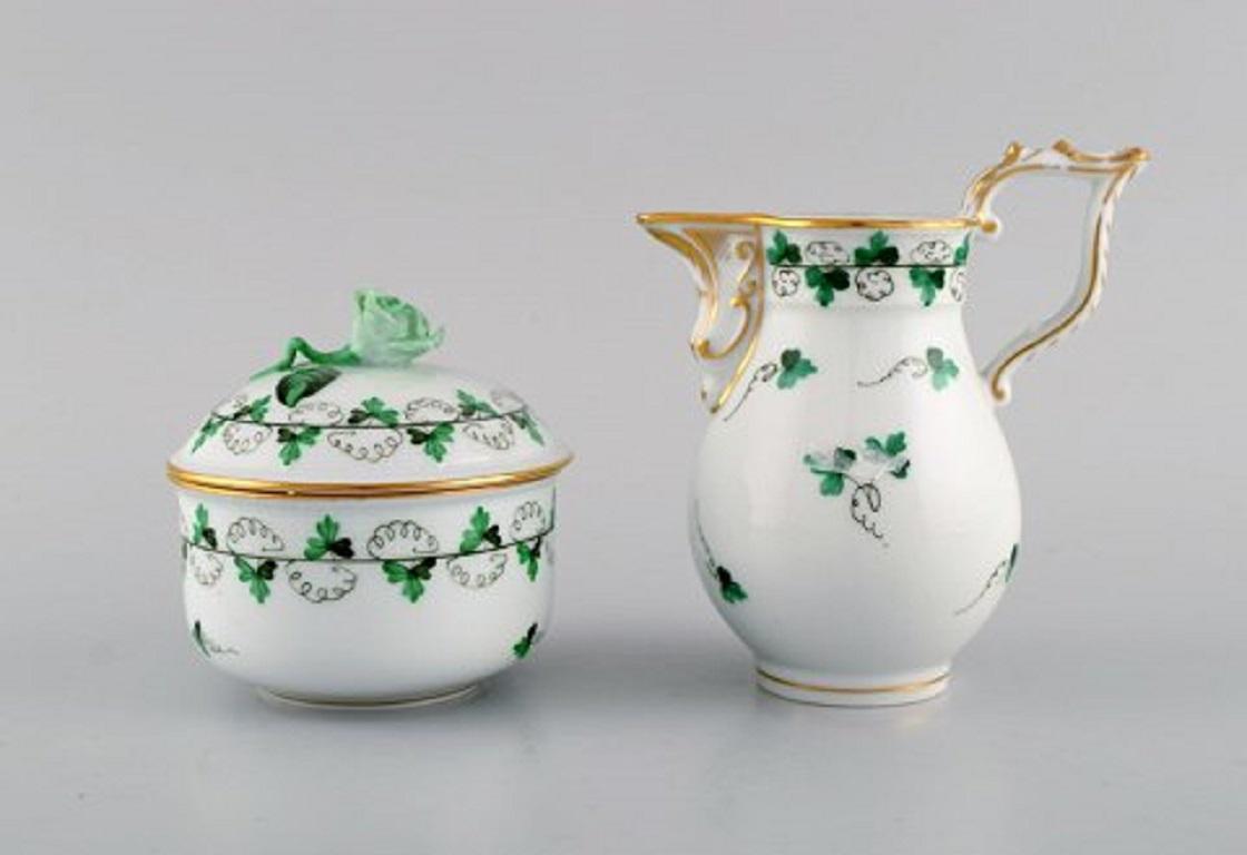 Hungarian Herend Green Clover Coffee Service for Three People in Hand-Painted Porcelain