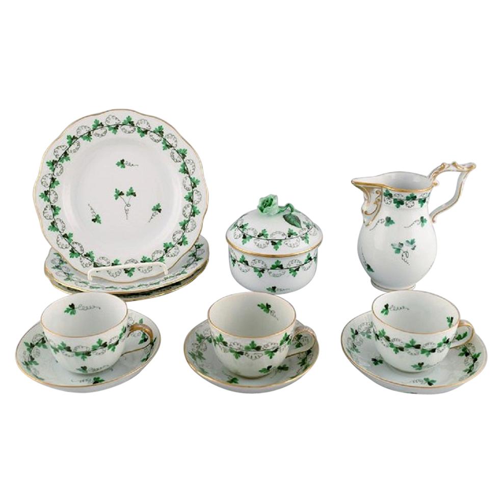 Herend Green Clover Coffee Service for Three People in Hand-Painted Porcelain