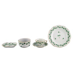 Retro Herend Green Clover Egoist Coffee Service in Hand-Painted Porcelain