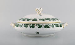 Herend Green Grape Leaf & Vine Lidded Tureen in Hand-Painted Porcelain