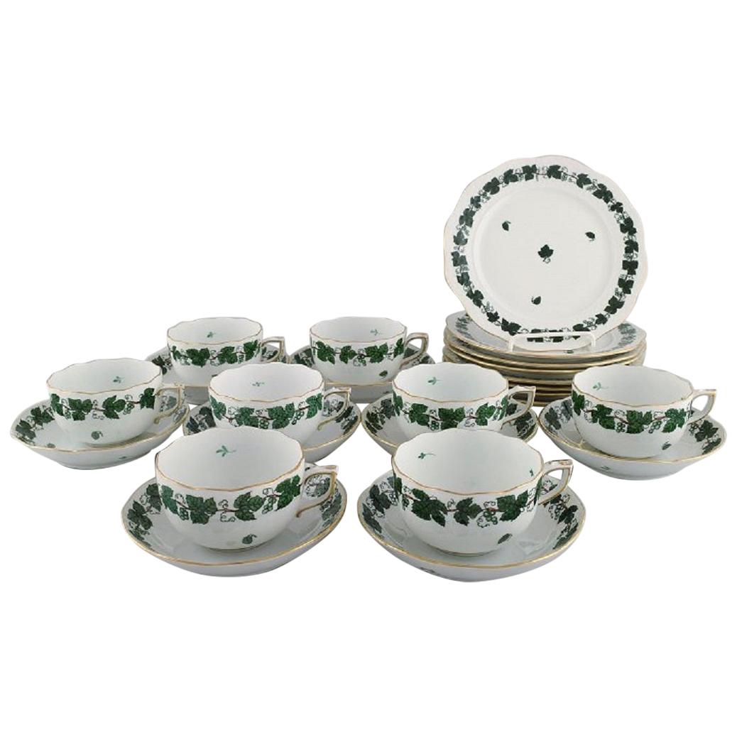 Herend Green Grape & Leaf Vine Tea Service for Eight People in Porcelain