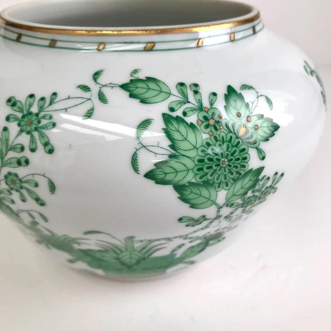 Mid-Century Modern Herend Green Porcelain Floral Vase
