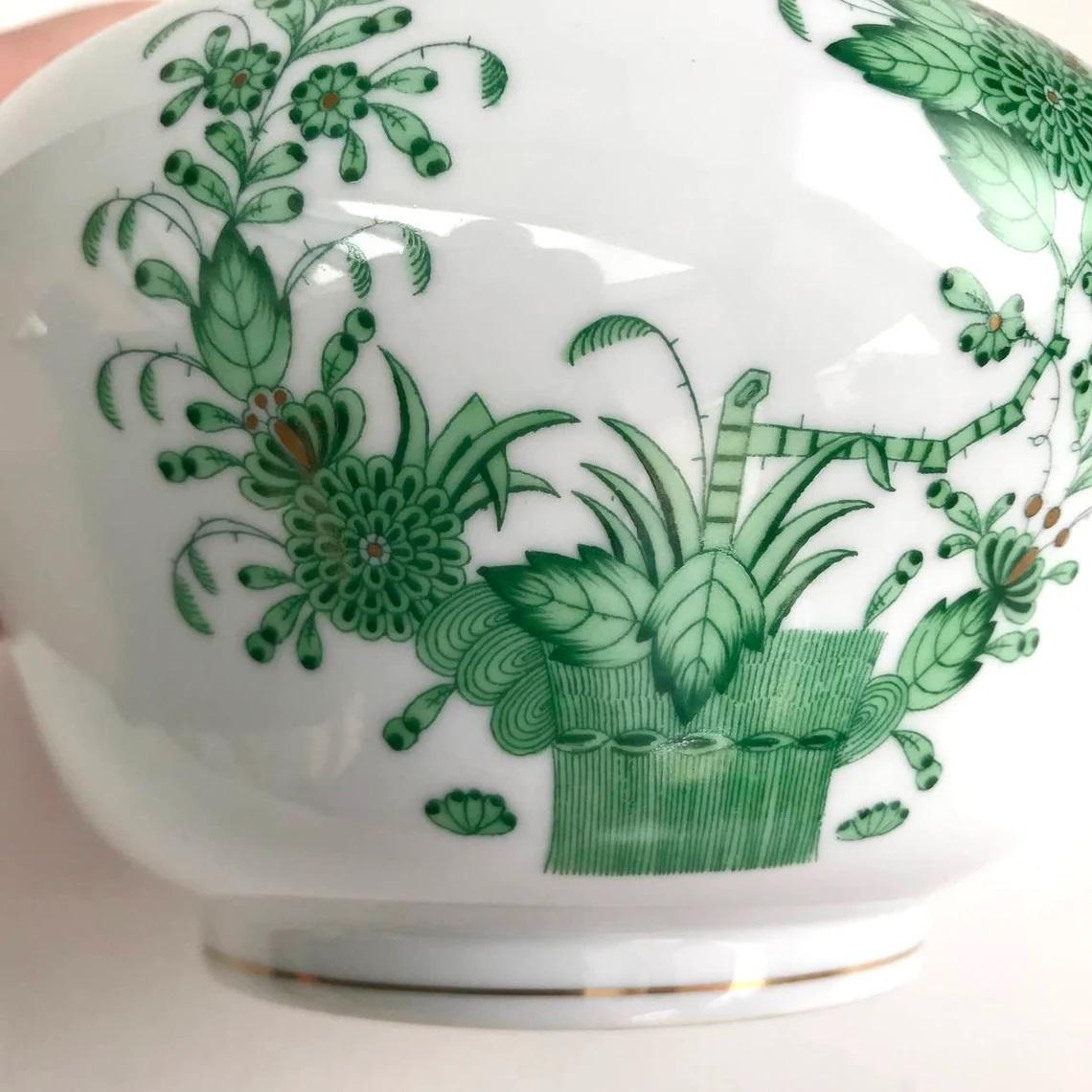 Hungarian Herend Green Porcelain Floral Vase