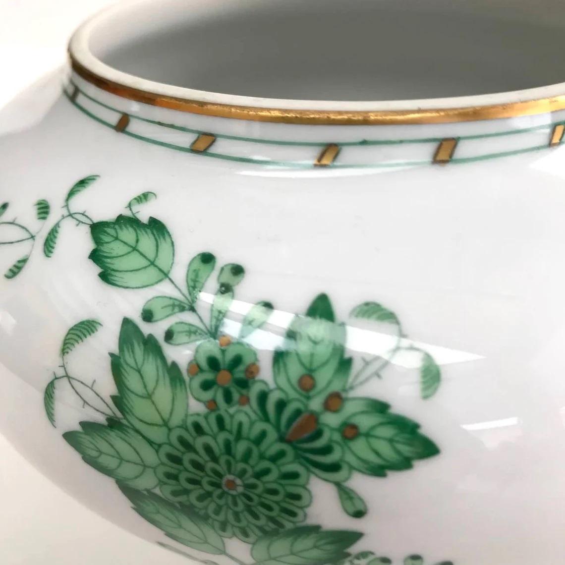 Hand-Painted Herend Green Porcelain Floral Vase