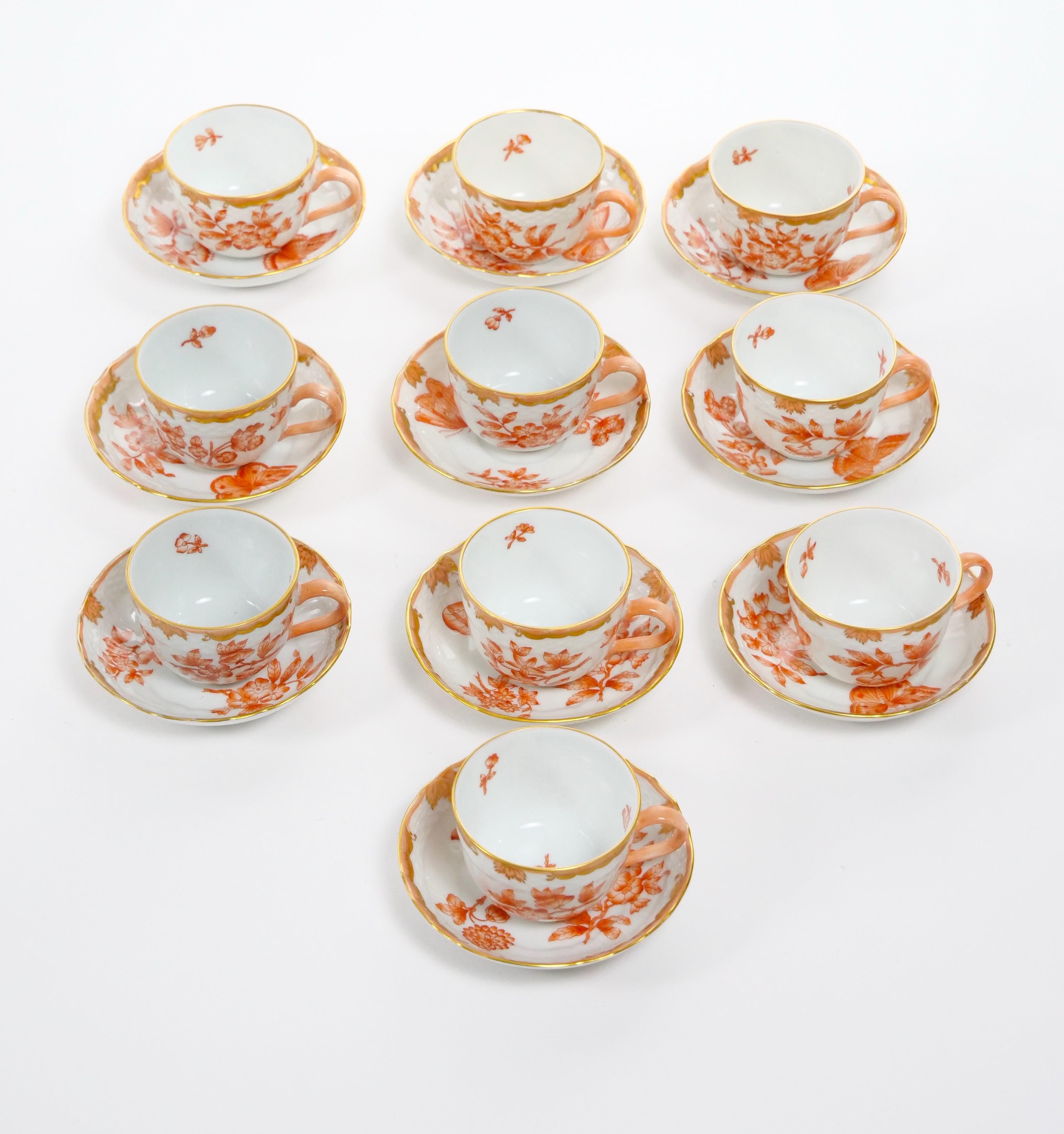 Herend Hand Painted & Gilt Decorated Glazed Porcelain Coffee Set / Ten People For Sale 4