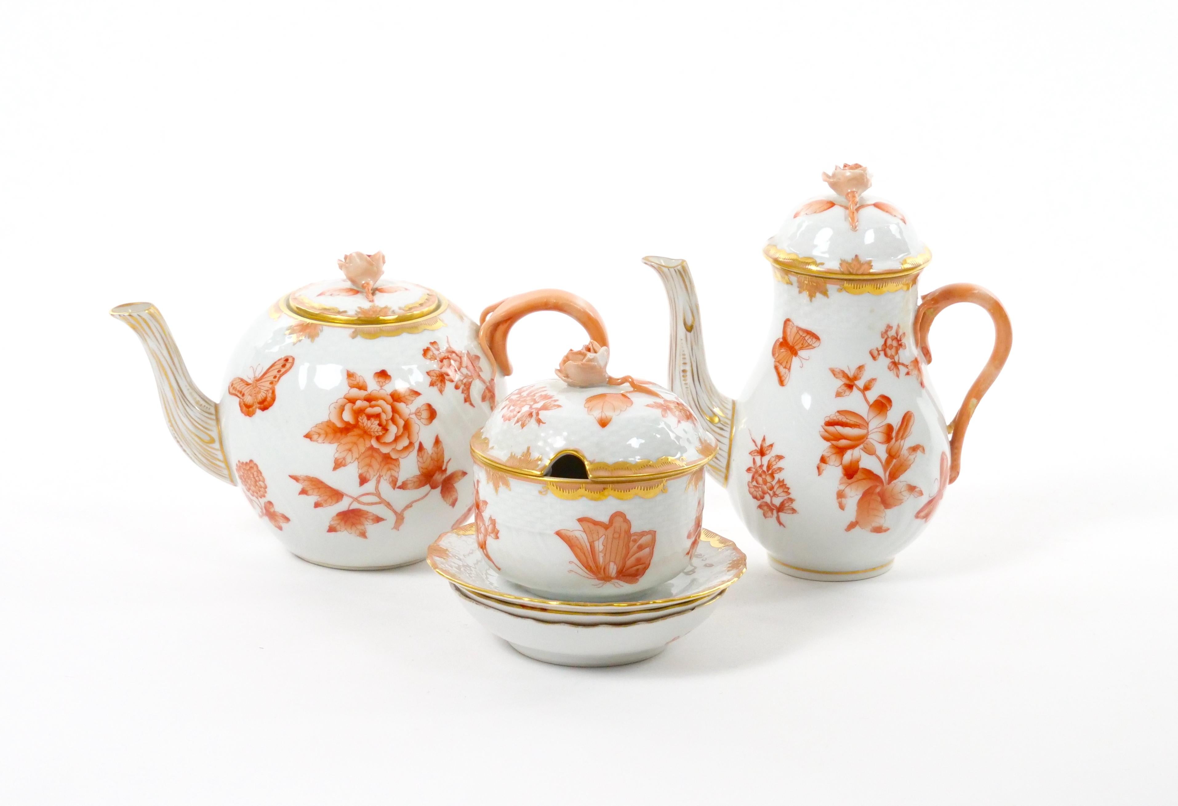 Herend Hand Painted & Gilt Decorated Glazed Porcelain Coffee Set / Ten People For Sale 5
