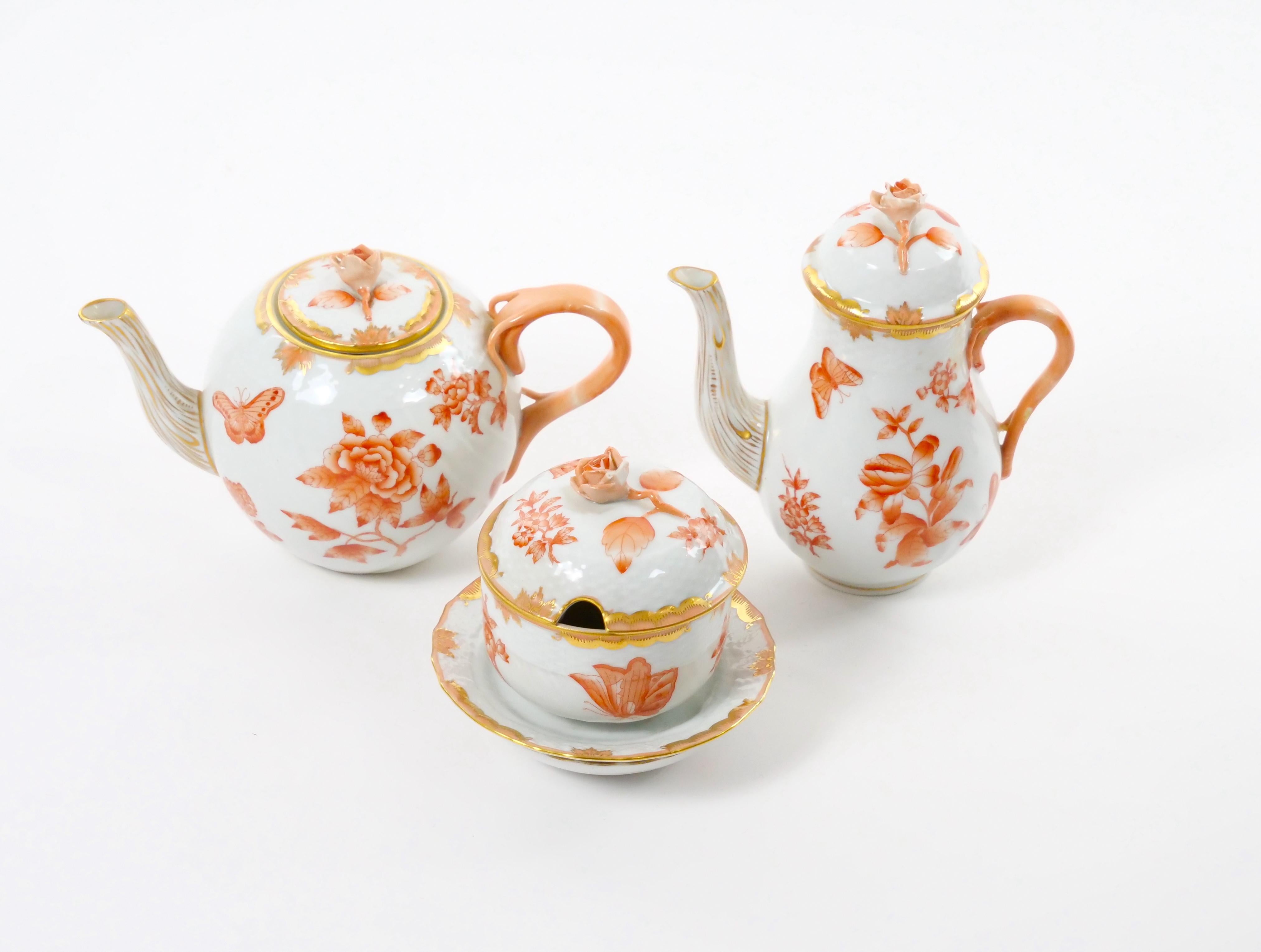 Herend Hand Painted & Gilt Decorated Glazed Porcelain Coffee Set / Ten People For Sale 6