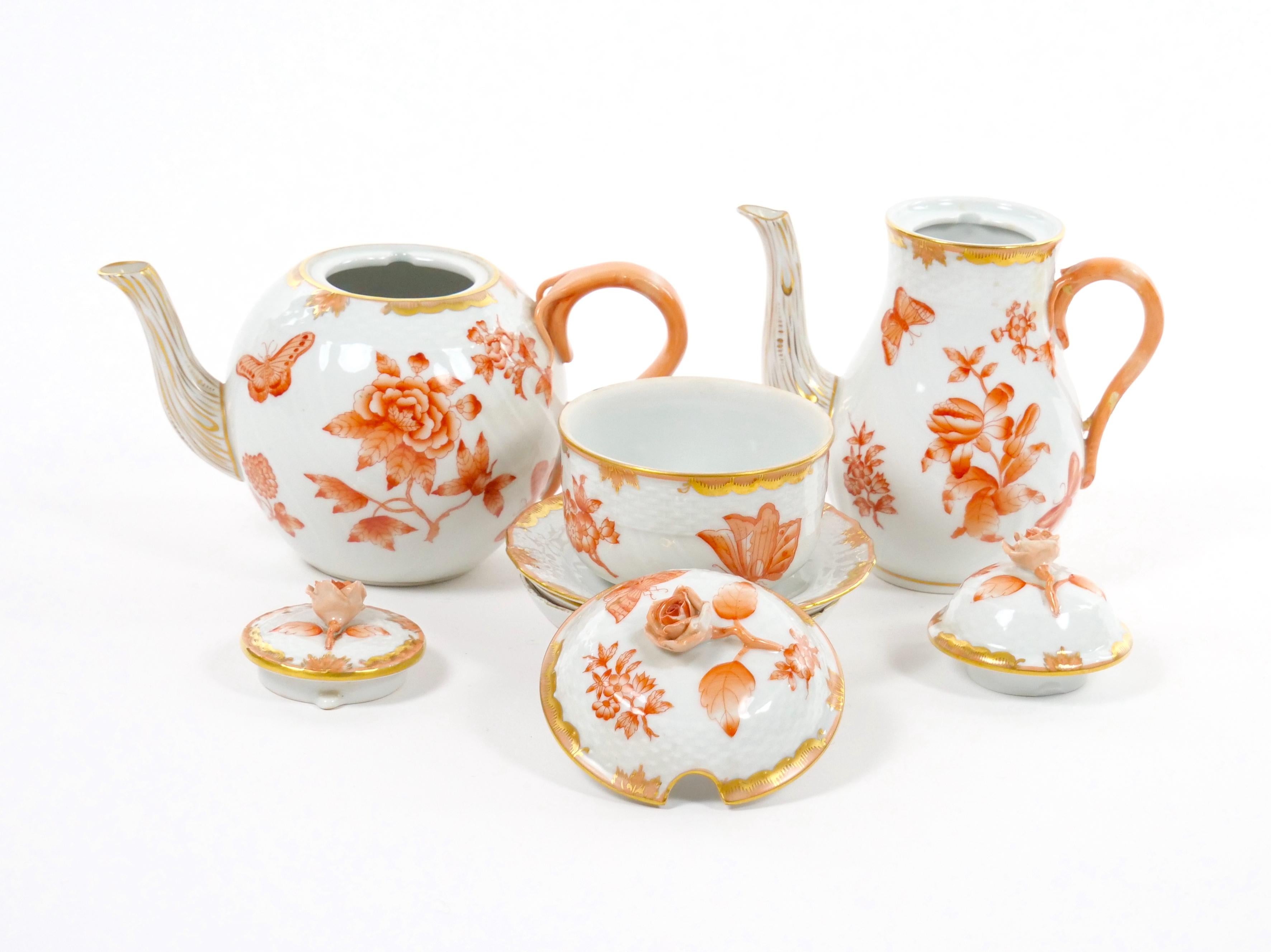 Herend Hand Painted & Gilt Decorated Glazed Porcelain Coffee Set / Ten People For Sale 8