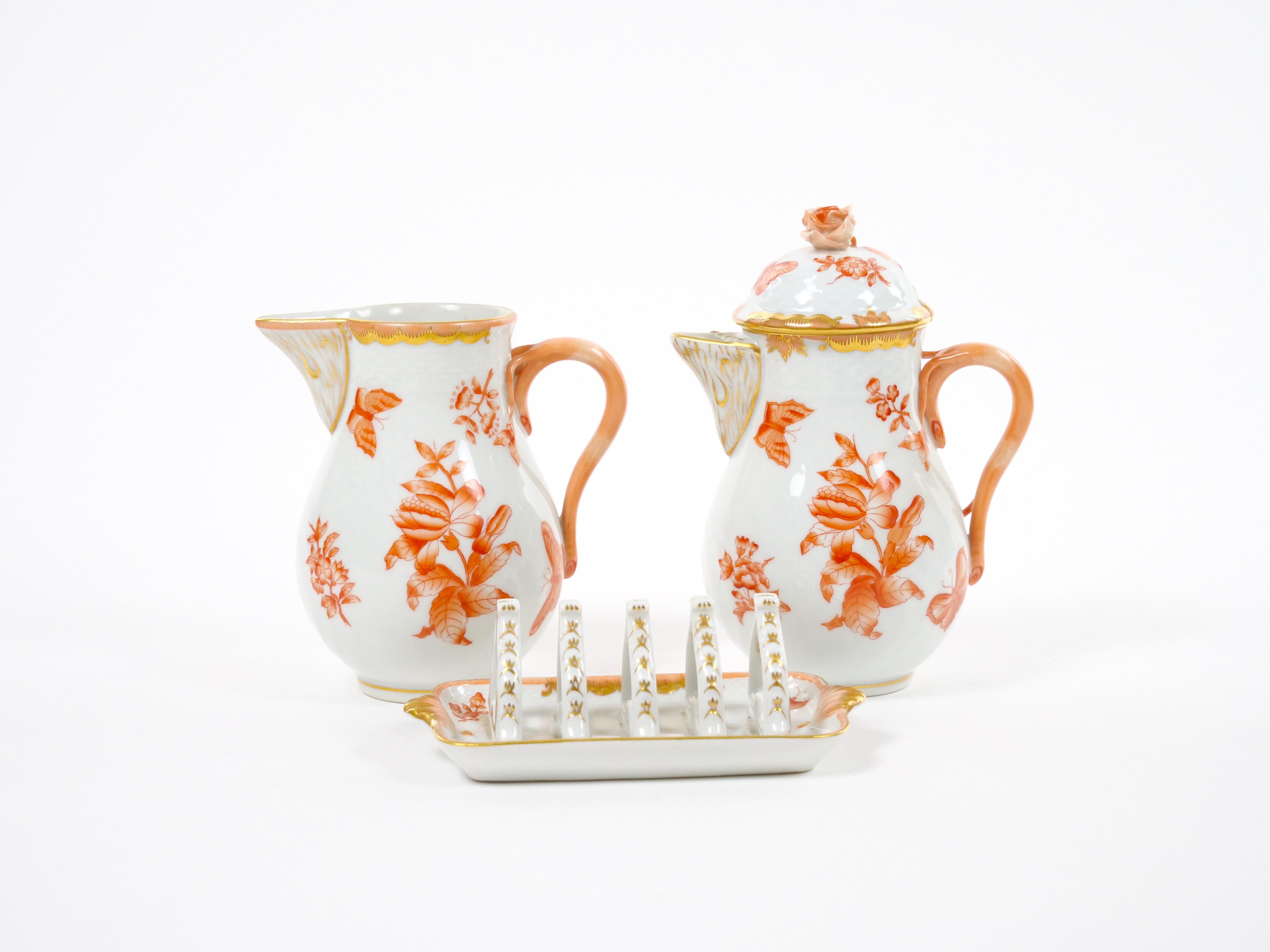 Herend Hand Painted & Gilt Decorated Glazed Porcelain Coffee Set / Ten People For Sale 9