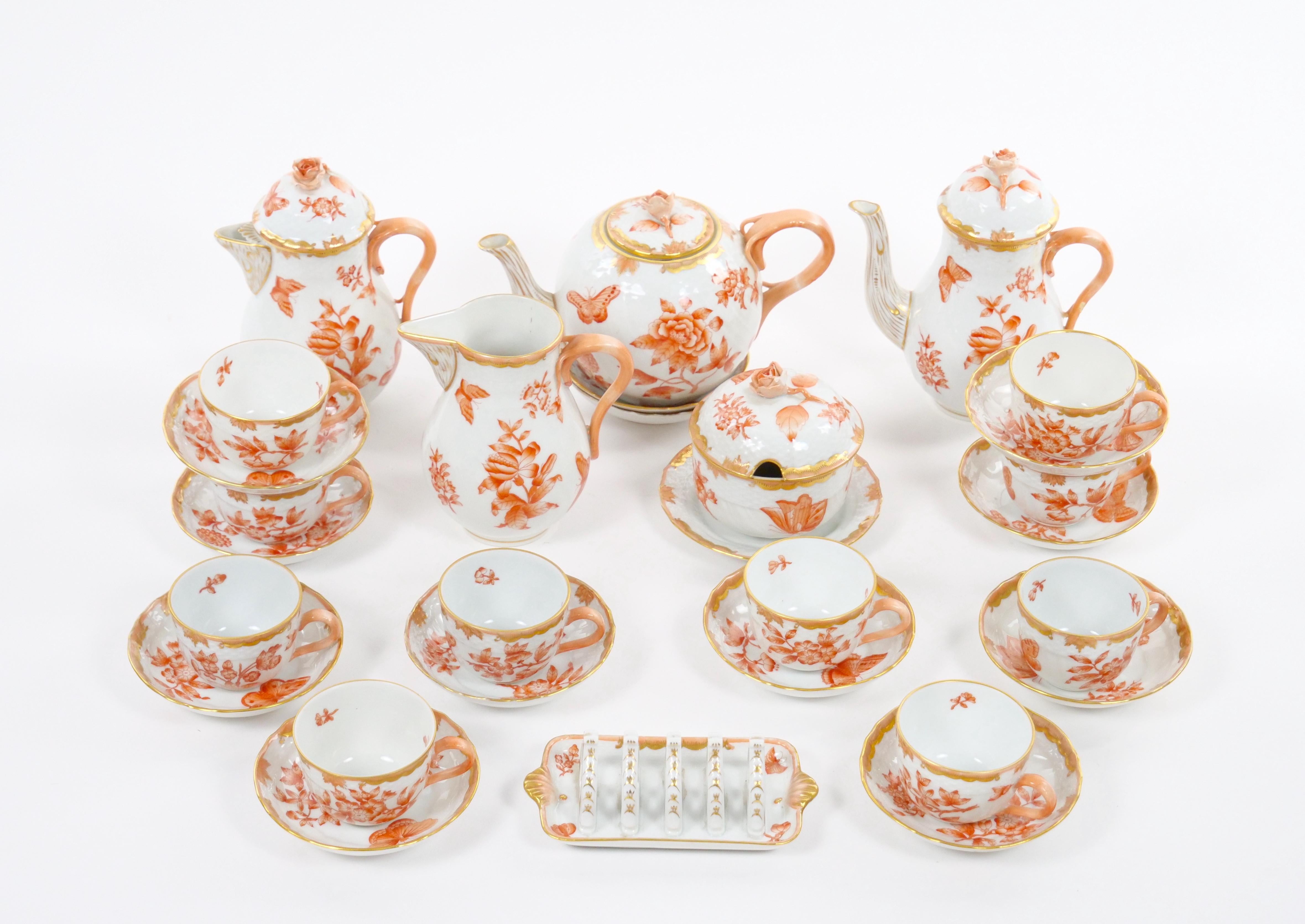 Gold Herend Hand Painted & Gilt Decorated Glazed Porcelain Coffee Set / Ten People For Sale
